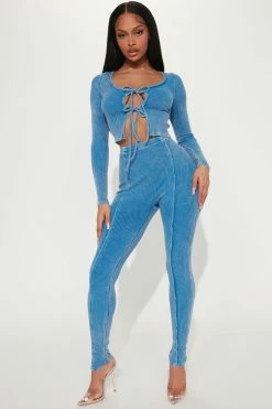 Fashion Nova Always Lucky Ribbed Legging Set - Blue Legging Sets