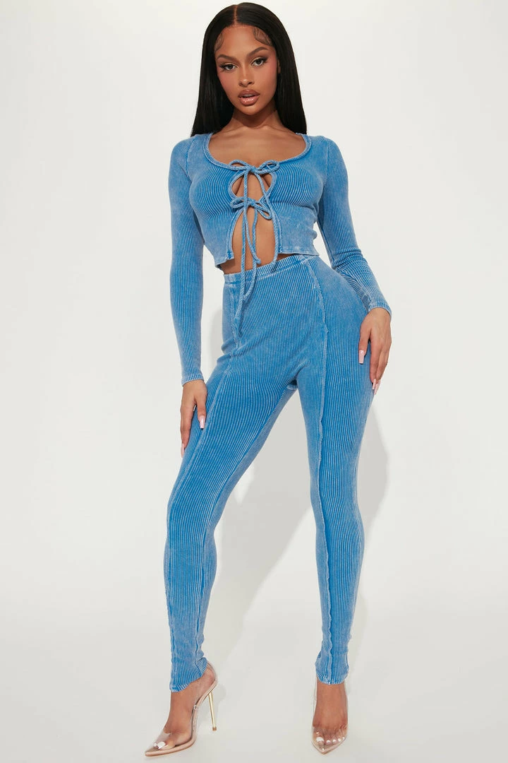 Fashion Nova Always Lucky Ribbed Legging Set - Blue Legging Sets