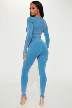 Fashion Nova Always Lucky Ribbed Legging Set - Blue Legging Sets