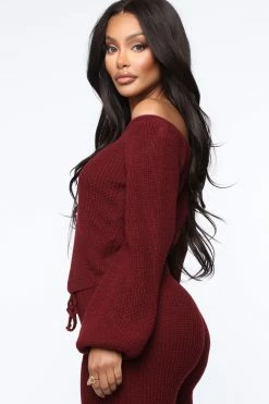 Fashion Nova Legging Sets Running From You Sweater Set - Burgundy