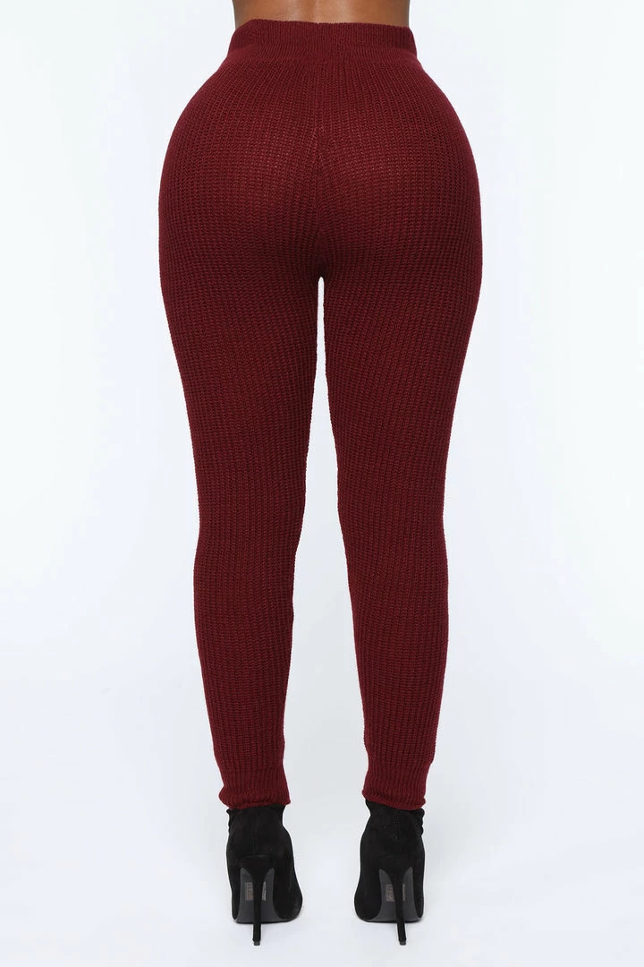 Fashion Nova Legging Sets Running From You Sweater Set - Burgundy