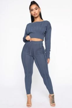 Fashion Nova Cozy And Cuddle Set - SlateBlue Legging Sets
