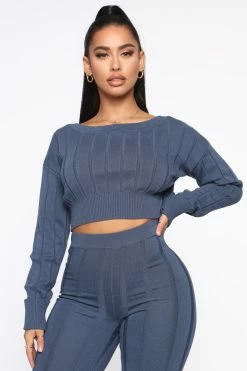 Fashion Nova Cozy And Cuddle Set - SlateBlue Legging Sets