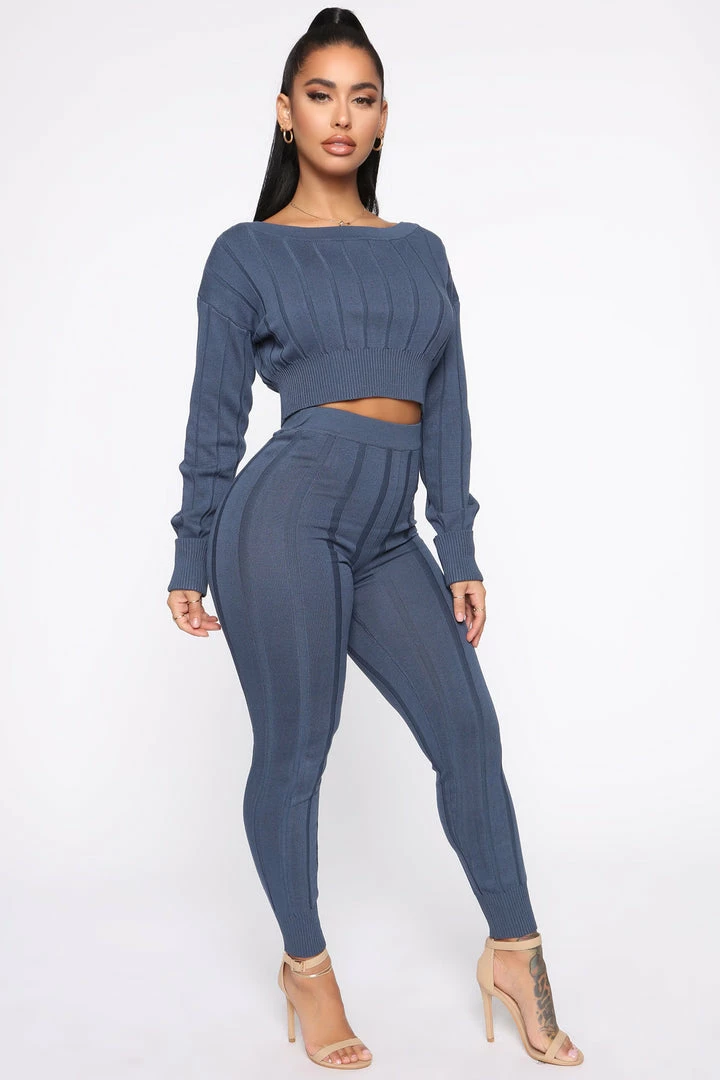 Fashion Nova Cozy And Cuddle Set - SlateBlue Legging Sets