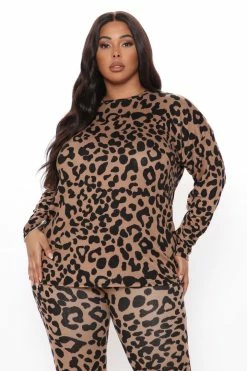 Fashion Nova Chelsea Leopard Long Sleeve Legging Set - Taupe/combo