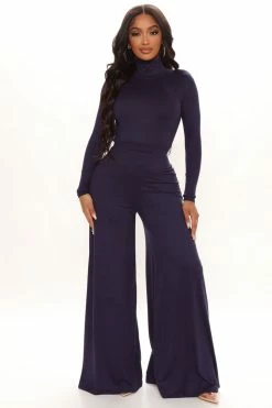 Fashion Nova Wide Leg Sets Drive You Crazy Pant Set - Navy