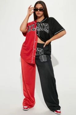 Fashion Nova Atlanta Splice Pant - Red/Black Matching Separates