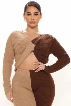 Fashion Nova Legging Sets Plot Twist Sweater Legging Set - Brown/combo