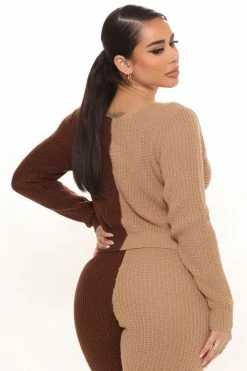 Fashion Nova Legging Sets Plot Twist Sweater Legging Set - Brown/combo