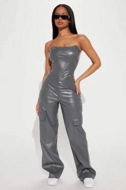 Fashion Nova Kennedy Faux Leather Pant Set - Charcoal