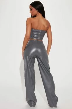 Fashion Nova Kennedy Faux Leather Pant Set - Charcoal