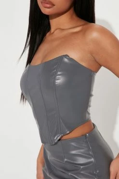 Fashion Nova Kennedy Faux Leather Pant Set - Charcoal