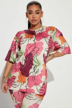 Fashion Nova All The Faces Legging Set - Magenta/combo Legging Sets