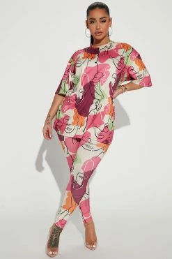 Fashion Nova All The Faces Legging Set - Magenta/combo Legging Sets