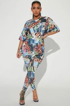 Fashion Nova Graffiti Life Legging Set - Blue/combo