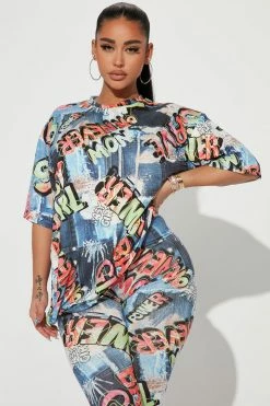 Fashion Nova Graffiti Life Legging Set - Blue/combo