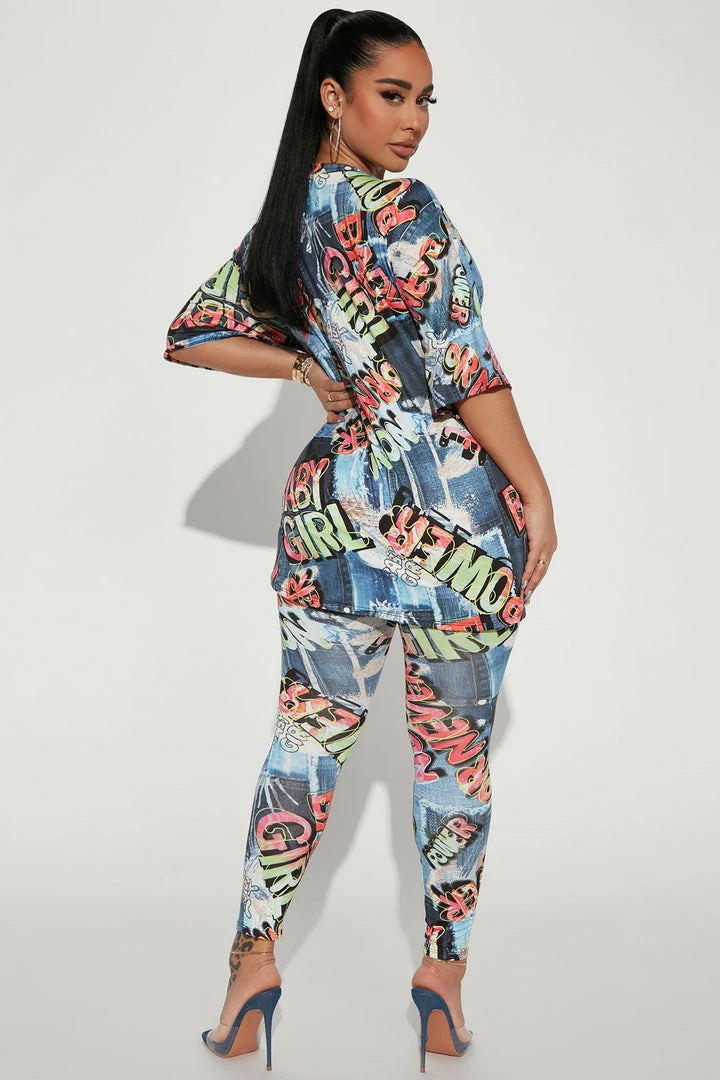 Fashion Nova Graffiti Life Legging Set - Blue/combo