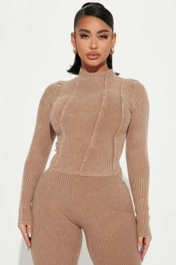 Fashion Nova Riley Ribbed Legging Set - Mocha