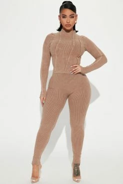 Fashion Nova Riley Ribbed Legging Set - Mocha