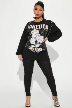 Fashion Nova Forever Rock & Roll Legging Set - Black