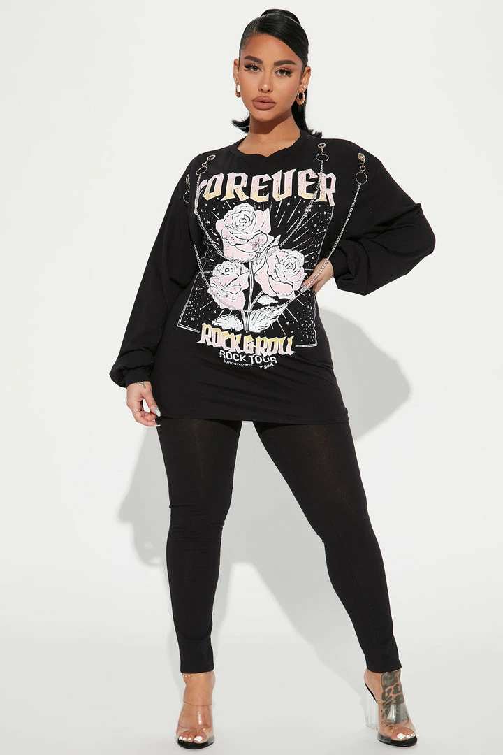 Fashion Nova Forever Rock & Roll Legging Set - Black