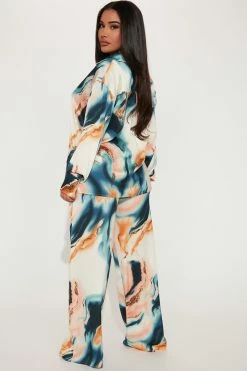 Fashion Nova Caught In The Moment Satin Pant Set - Blue/combo