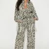 Fashion Nova Wide Leg Sets She' S A Beast Zebra Pant Set - Olive/combo