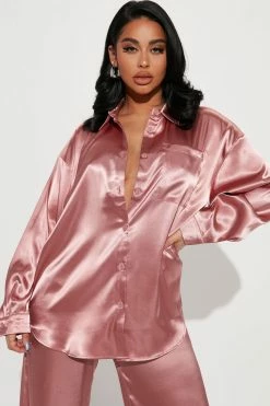 Fashion Nova Serenity Satin Pant Set - Mauve Wide Leg Sets