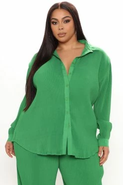 Fashion Nova Wide Leg Sets Giving You Life Plisse Pant Set - Kelly Green