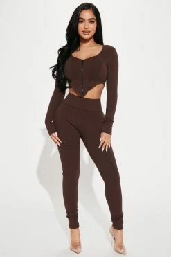 Fashion Nova Legging Sets Analisa Snatched Legging Set - Chocolate