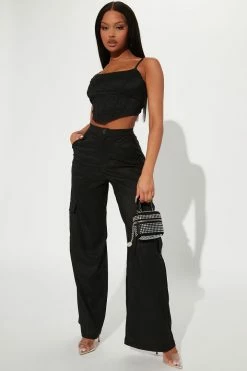 Fashion Nova Wide Leg Sets All Of My Attention Pant Set - Black