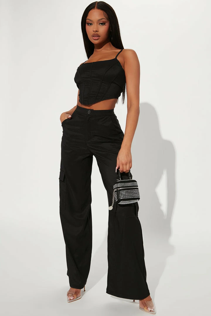 Fashion Nova Wide Leg Sets All Of My Attention Pant Set - Black