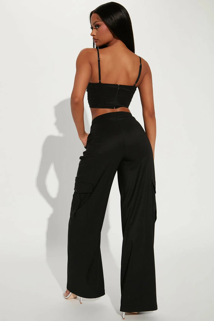 Fashion Nova Wide Leg Sets All Of My Attention Pant Set - Black