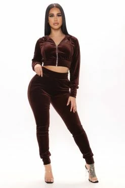 Fashion Nova Down To Lounge Pant Set - Brown