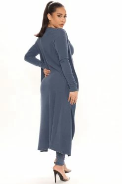 Fashion Nova Legging Sets Movin' On Ribbed 3 Piece Legging Set - Denim