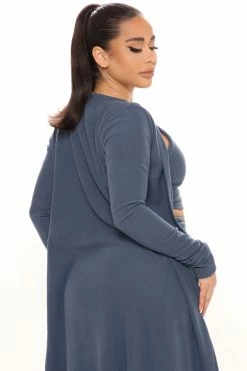 Fashion Nova Legging Sets Movin' On Ribbed 3 Piece Legging Set - Denim