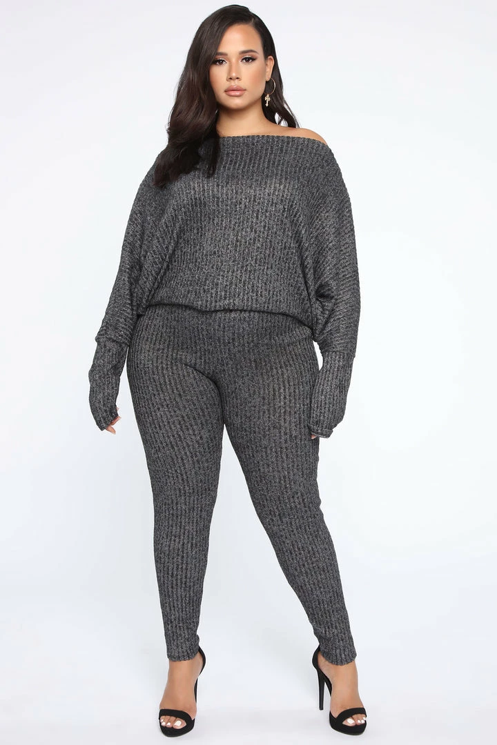 Fashion Nova Legging Sets Feeling The Chill Sweater Set - Charcoal