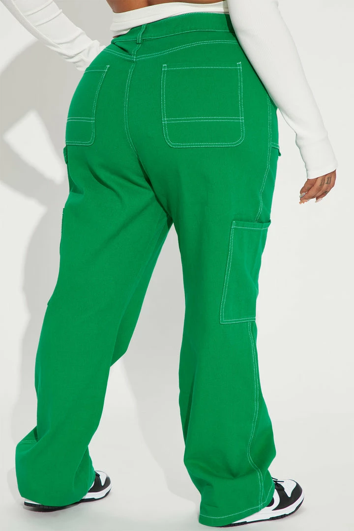 Fashion Nova Take A Risk High Rise Utility Jean - Green