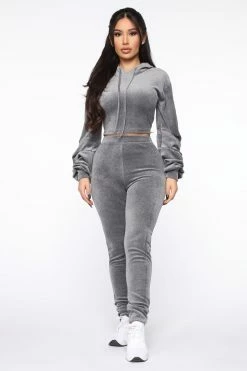 Fashion Nova Sweatshirt Sets Cozy Day Everyday Pant Set - Charcoal