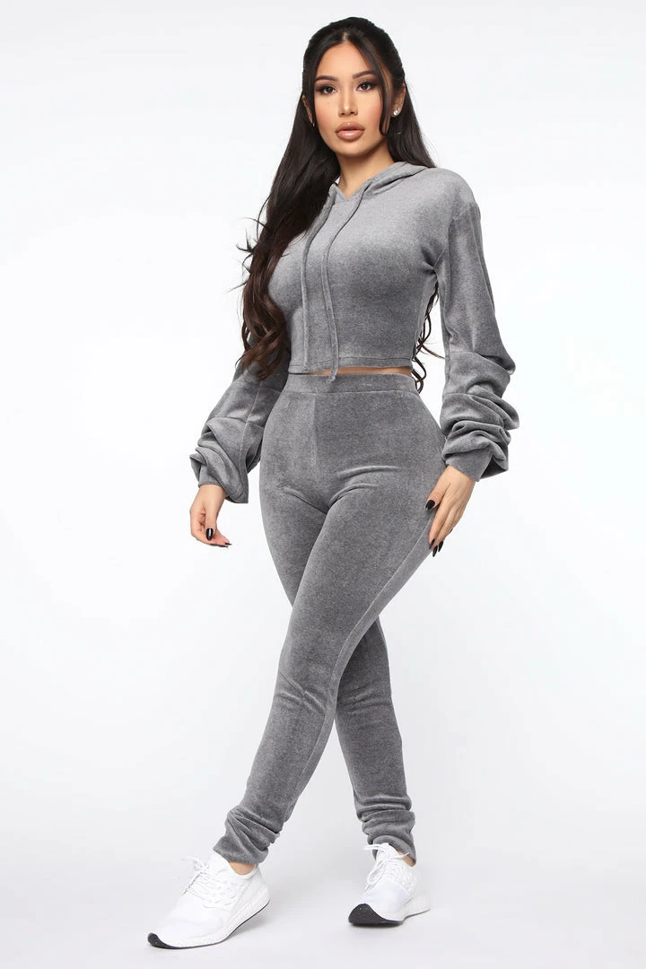Fashion Nova Sweatshirt Sets Cozy Day Everyday Pant Set - Charcoal