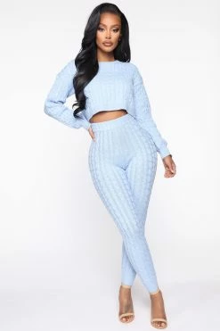 Fashion Nova Sweater Sweetie Pant Set - Light Blue Legging Sets