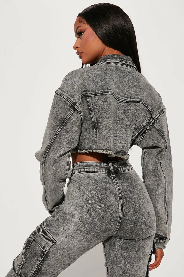 Fashion Nova Matching Separates What A Sight Cargo Denim Trucker Jacket - Acid Wash Grey