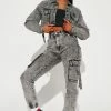 Fashion Nova Matching Separates What A Sight Cargo Denim Joggers - Acid Wash Grey