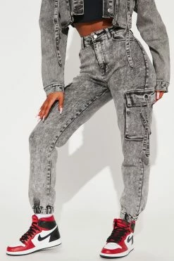 Fashion Nova Matching Separates What A Sight Cargo Denim Joggers - Acid Wash Grey