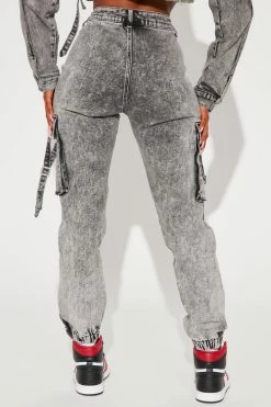 Fashion Nova Matching Separates What A Sight Cargo Denim Joggers - Acid Wash Grey