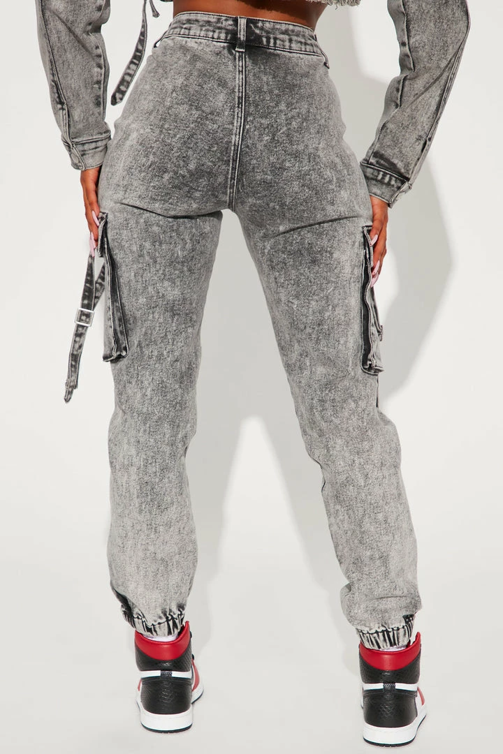 Fashion Nova Matching Separates What A Sight Cargo Denim Joggers - Acid Wash Grey