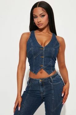 Fashion Nova Matching Separates Ready For It Denim Vest - Dark Wash