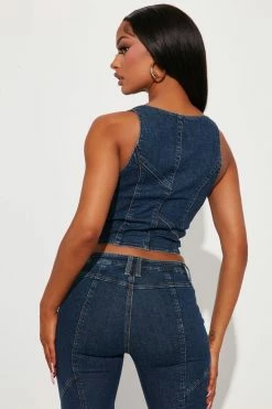 Fashion Nova Matching Separates Ready For It Denim Vest - Dark Wash