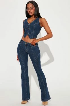 Fashion Nova Ready For It Low Rise Flare Jean - Dark Wash