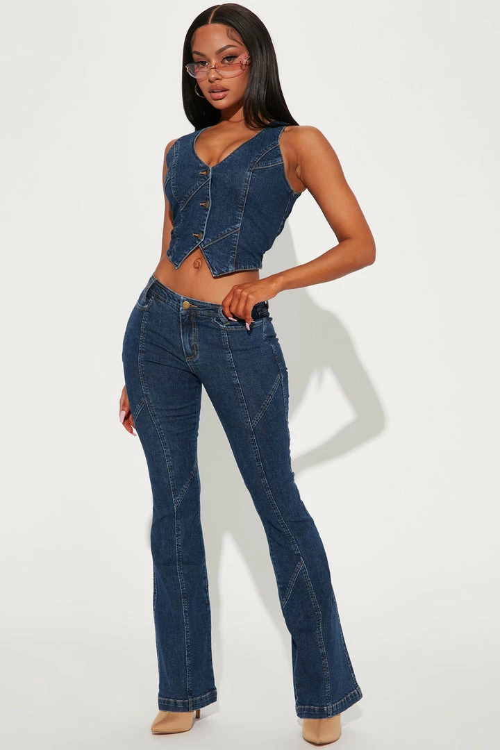 Fashion Nova Ready For It Low Rise Flare Jean - Dark Wash
